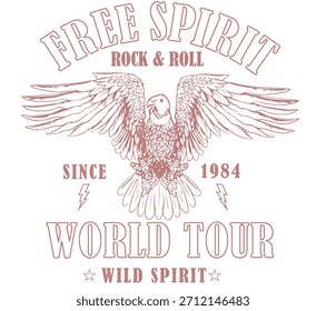 Camiseta con estampado de Rock y rollo Eagle 