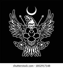 eagle and rose tattoo vector design