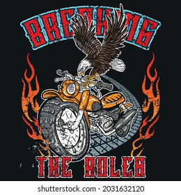 Eagle running on a motorcycle illustrated art with digital tablet.