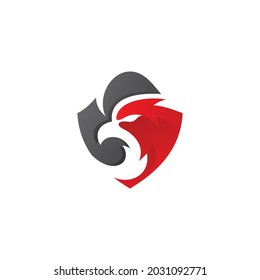 Eagle Security Logo, Falcon Bird Head and Shield Vector Icon