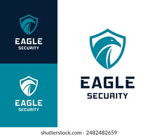 Eagle security logo.Eagle with shield icon logo design illustration. Eagle security logo design inspiration.