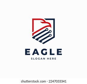 Eagle security tech line circuit strong protect creative minimalist digital technology vector logo design