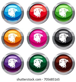 Eagle set icon isolated on white. 9 icon collection vector illustration