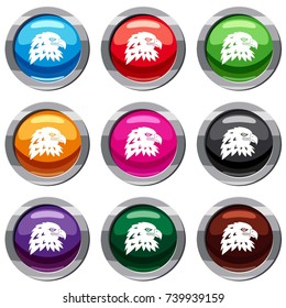 Eagle set icon isolated on white. 9 icon collection vector illustration