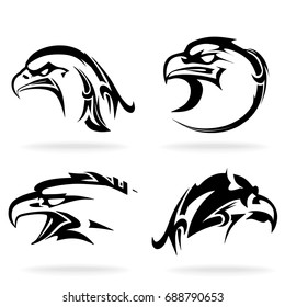 Eagle set, on white background, illustration, tribal