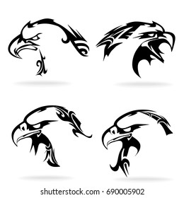 Eagle set, on white background, illustration, tribal