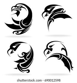 Eagle set, on white background, illustration, tribal