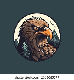 Eagle shape mascot logo for outdoor product company. modern flat color