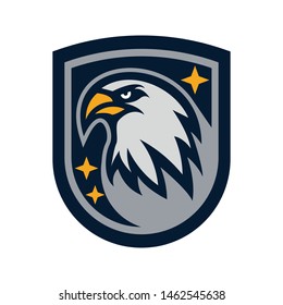 Eagle Shield 3 Star Badge Concept Vector Illustration. Suitable For Logo, Wallpaper, Banner, Background, Card, Book Illustration, Logo, T-Shirt Design, Sticker, Cover, etc