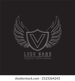 Logotipo de la letra del escudo del águila con las alas en color blanco con fondo negro.