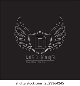 Logotipo de la letra del escudo del águila con las alas en color blanco con fondo negro.