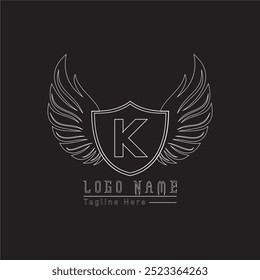 Adler Schild Buchstaben Logo mit Flügeln in weißer Farbe mit schwarzem Hintergrund.