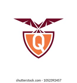 Eagle Shield Letter Q Initial Logo Template, ready For Use