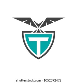 Eagle Shield Letter T Initial Logo Template, ready For Use