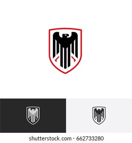 Eagle in a shield logo concept - vector illustration, emblem design on a white and dark background. EPS 10