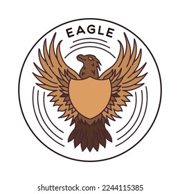 Eagle Shield Logo Design Vector Monoline illustration logotype badge symbol icon