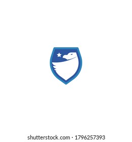 Eagle Shield Logo. Shield with white eagle and star.