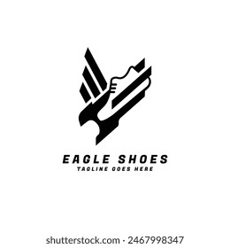 Eagle and Shoes silhouette shape combination logo design concept. Minimalist vector illustration.