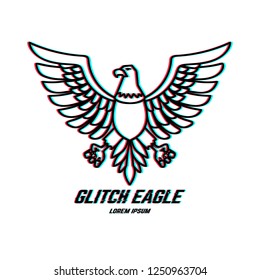 Eagle sign with glitch effect. Design element for logo, label, emblem, poster, t shirt. Vector illustration