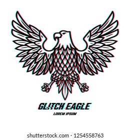 Eagle sign with glitch effect. Design element for logo, label, emblem, poster, t shirt. Vector illustration