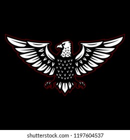 Eagle sign on black background. Design element for logo, label, emblem, sign, t shirt. Vector illustration