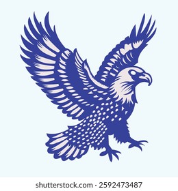 Eagle Silhouette Illustration – Majestic Black Bird of Prey on Blue Background