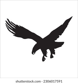 eagle silhouette illustration with set of eight crow silhouettes isolated on white background
