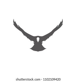 Eagle silhouette isolated on white background vector illustration. Flying eagle vector graphic emblem.