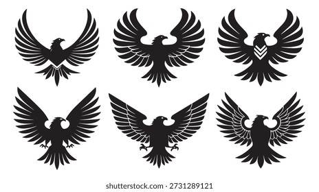Adler Silhouette Logo Collection 8 Schwarz Solid Vektorsymbole