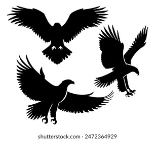 Eagle Silhouette: Majestic Bird, Symbol of Freedom, Predator, Flat Vector Illustration