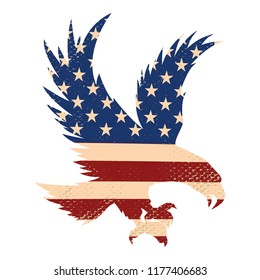 Eagle silhouette on the usa flag background. Design element for poster, postcard. Vector illustration.