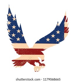 Eagle silhouette on the usa flag background. Design element for poster, postcard. Vector illustration.