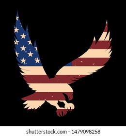 Eagle silhouette with usa flag background. Design element for poster, emblem, sign, logo, label. Vector illustration