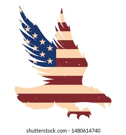 Eagle silhouette with usa flag background. Design element for poster, emblem, sign, logo, label. Vector illustration