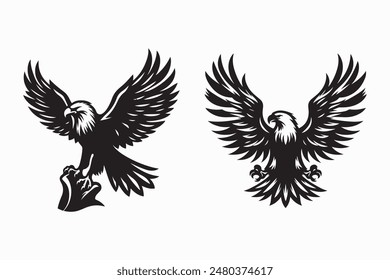 Silueta de águila Ilustración vectorial: majestuosa, detallada, feroz, altísima, fauna, naturaleza, símbolo, poderoso, libertad, icónico