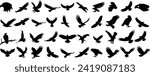 Eagle silhouettes, soaring, landing, vector collection