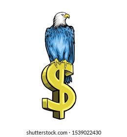 Eagle sits on the dollar symbol, symbolizing wealth and power.