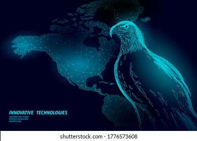 Eagle sitting bird profile. American national symbol. Low poly blue polygonal economic politics map USA concept vector illustration