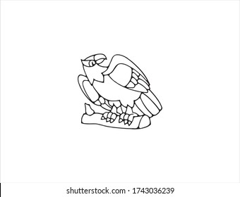 Eagle sitting on a branch and looks away. Symbol of freedom. Illustration of American bald eagle. Coloring book animal.