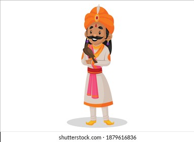 Eagle is sitting on Samrat Ashok's hand. Vector graphic illustration. Individually on a white background.