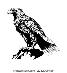Eagle sitting on the stone.Vector illustration isolated on white.