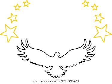 Eagle Sketch with Golden Stars - (Editable file) Vector Illustration