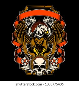 eagle and skull hand drawing vector