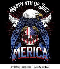 Eagle skull happy 4th of july merica t-shirt design