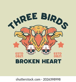 Eagle and skull Illustration Retro style For t-shirt