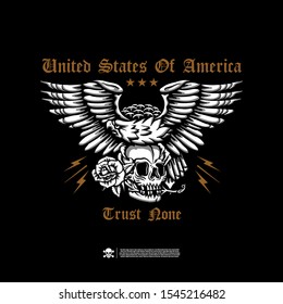 Eagle and skull and the inscription United States of America. Design for printing on t-shirts, stickers and more. Vector.