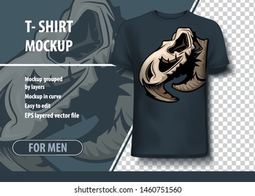 Eagle Skull Print Template mock-up. Layout vector as an offer printing on T-shirts.