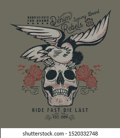 Eagle and Skull,vintage custom motorbike graphic.