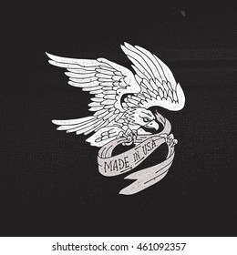 Eagle with slogan Made in USA. Great for Badge Label Sign Logo Design. Premium Retro Style Drawing. Hand crafted Vector illustration.