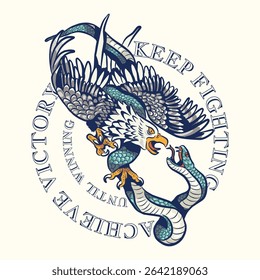 An eagle and a snake fight. art for shirt